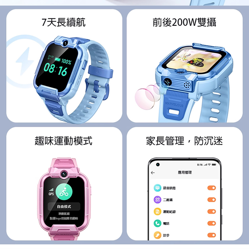 小尋兒童手錶X5 Pro(4G視訊通話 1.69吋大螢幕 前後雙鏡頭 9重定位 家長一鍵管理 2ATM防水)